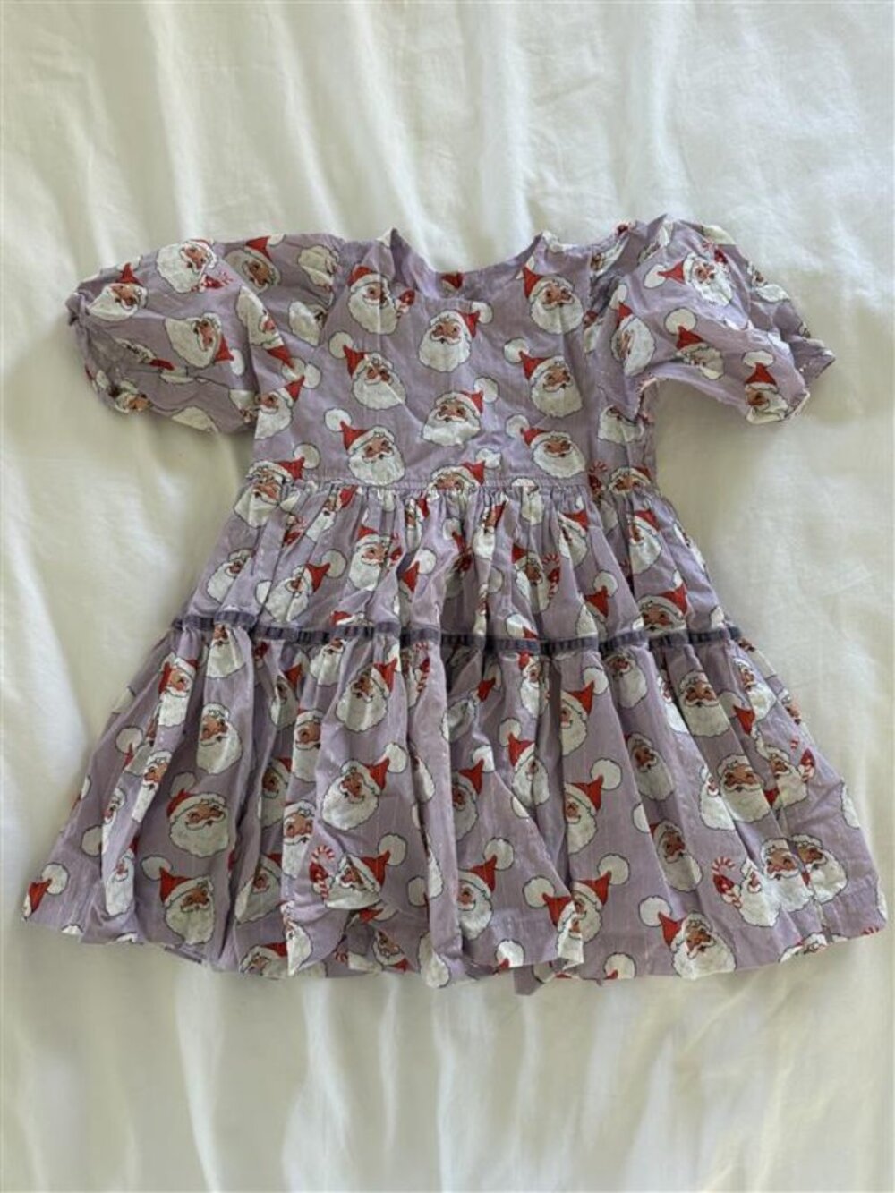 Pink Chicken Lavender Santa Print Tiered Dress
